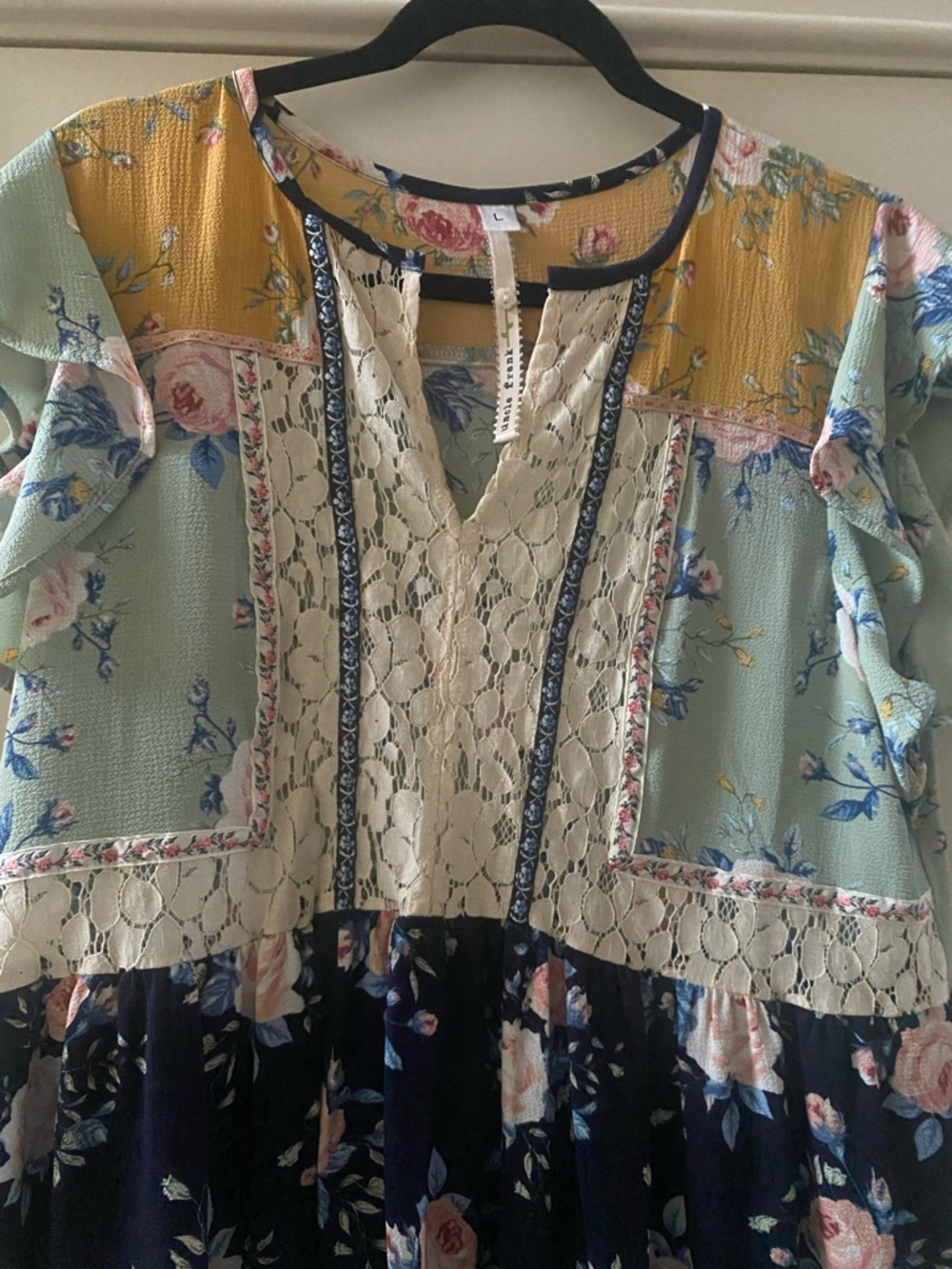 Uncle Frank Floral Patchwork Midi Dress - Yellow, Mint, Navy, Cream